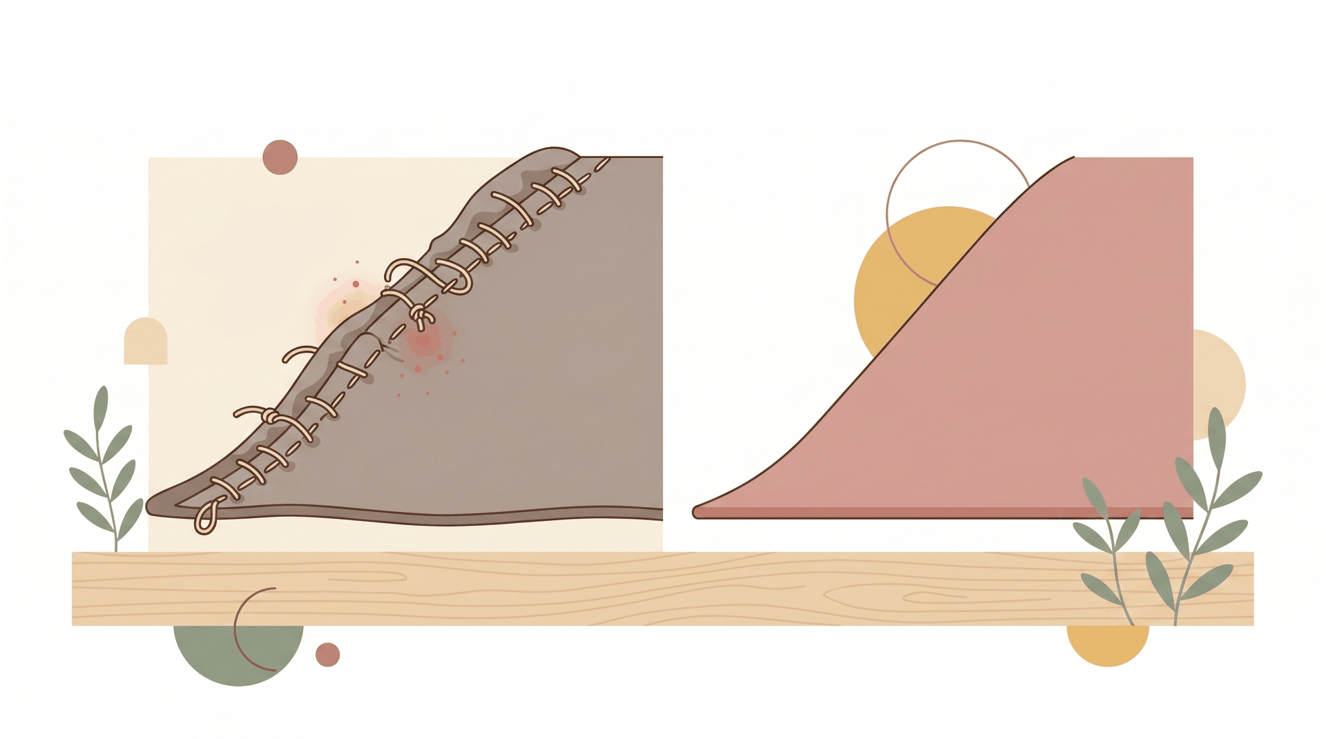 分厚い縫い目のある生地と、完全にフラットなシームレス生地の端を比較するイラスト
