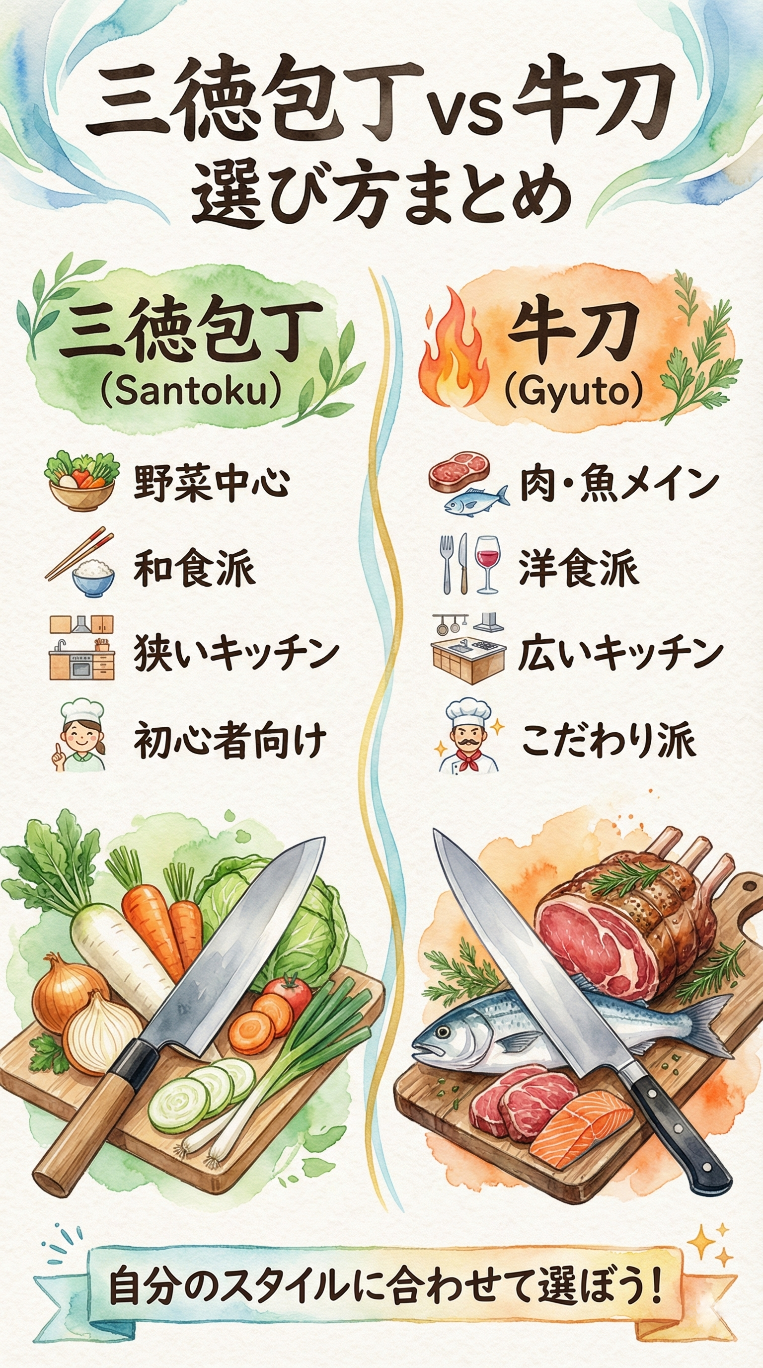 三徳包丁と牛刀の選び方とおすすめのまとめ