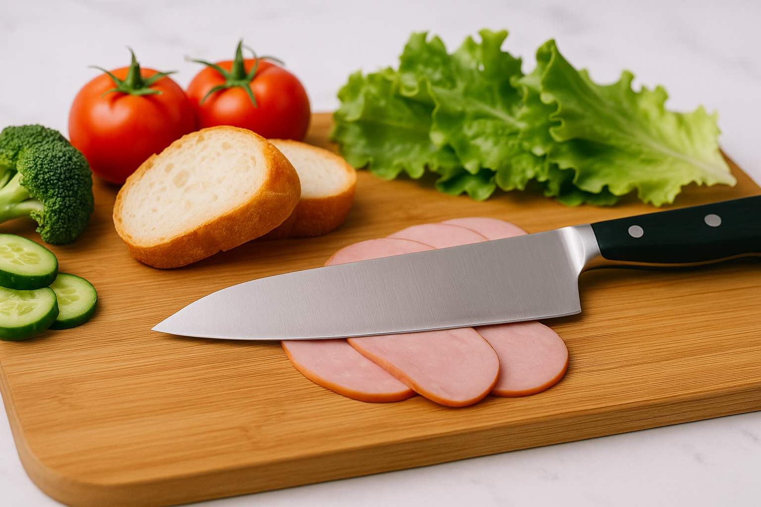 大きめの日本製牛刀で家族分の食材をテンポよくカットしている様子