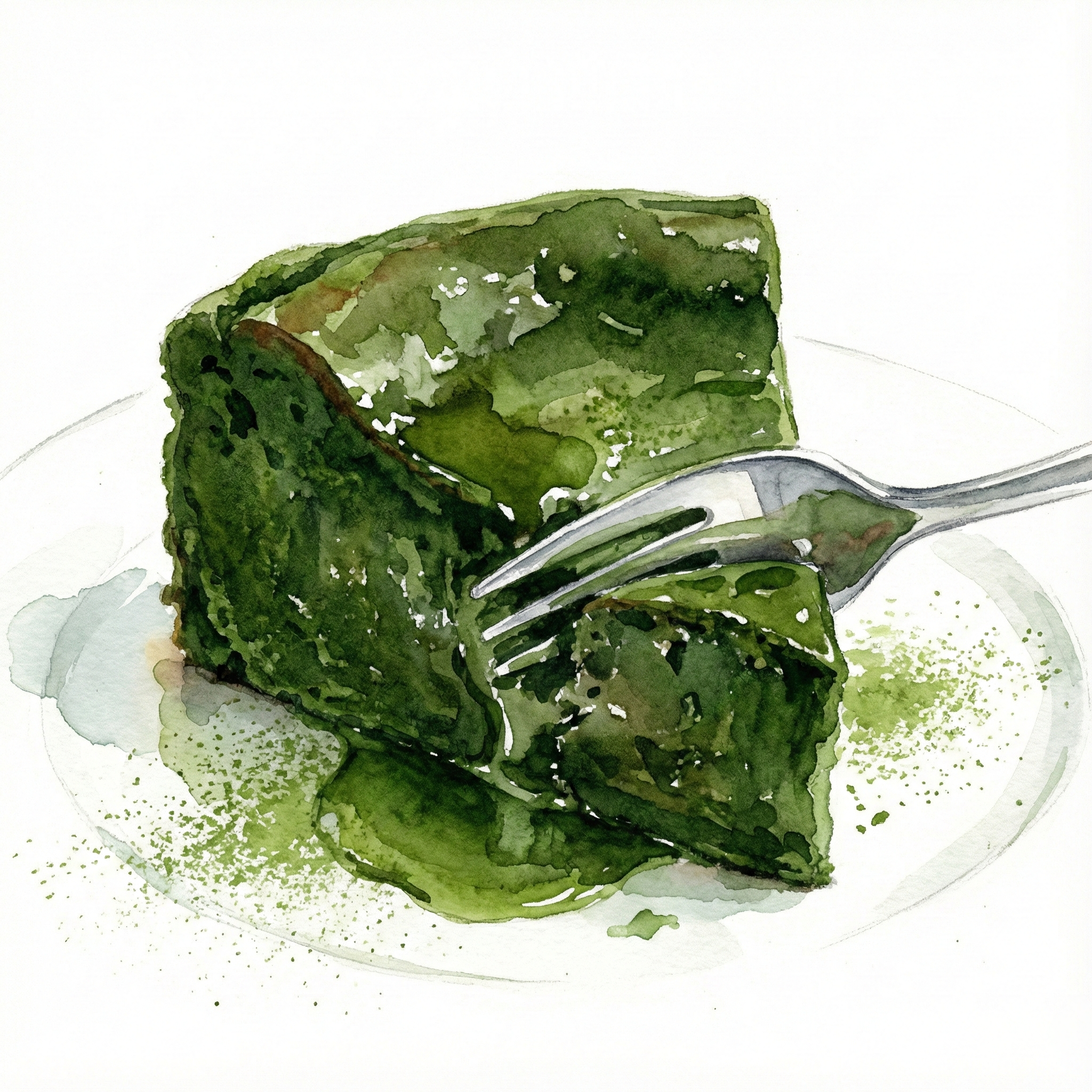 着色料不使用の自然で濃厚な深緑色の抹茶ケーキの断面図