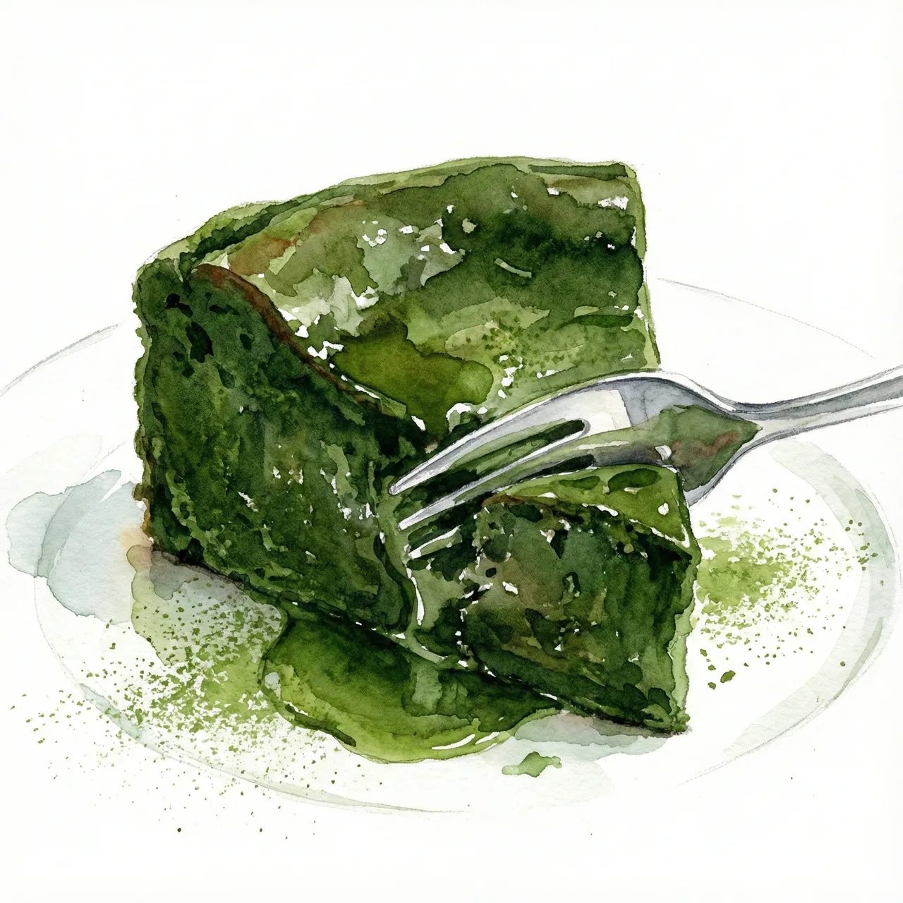 着色料不使用の自然で濃厚な深緑色の抹茶ケーキの断面図