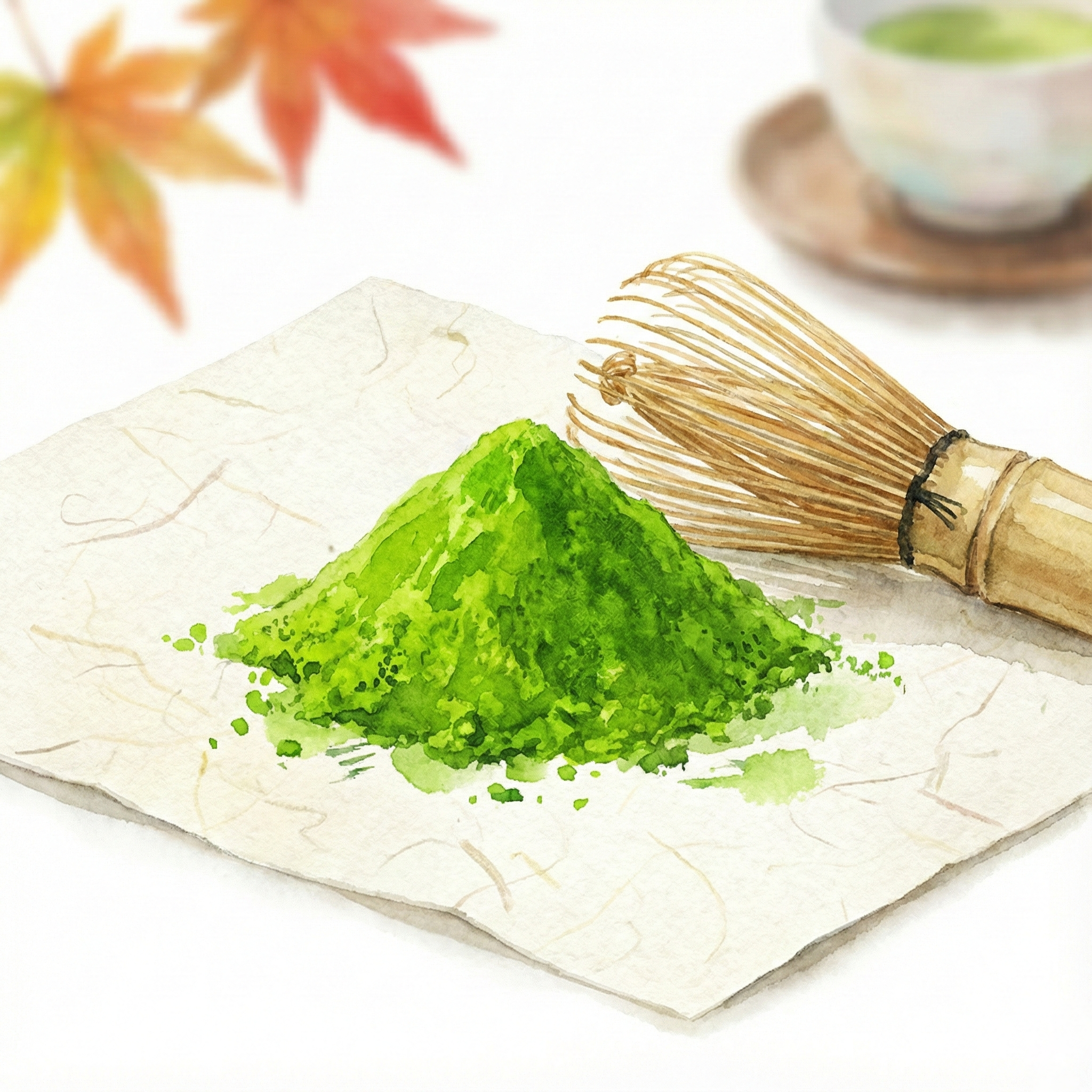 鮮やかな緑色の石臼挽き宇治抹茶パウダーのイラスト
