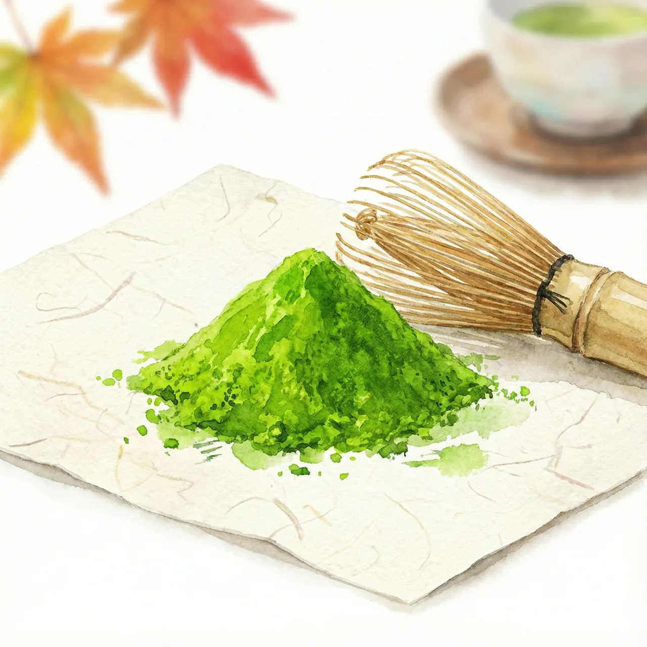 鮮やかな緑色の石臼挽き宇治抹茶パウダーのイラスト