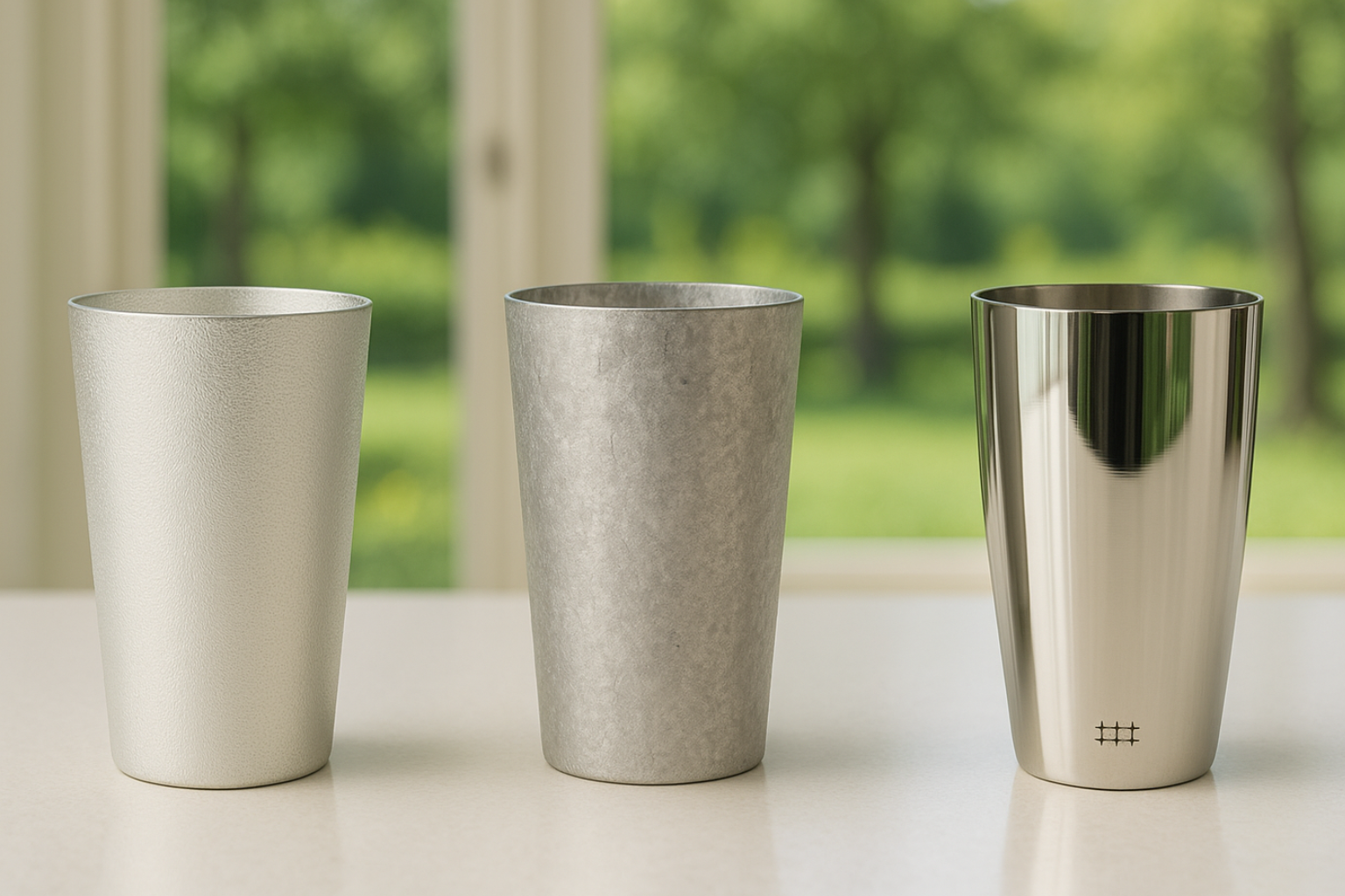 能作の錫製タンブラーとホリエのチタン製タンブラーの比較画像