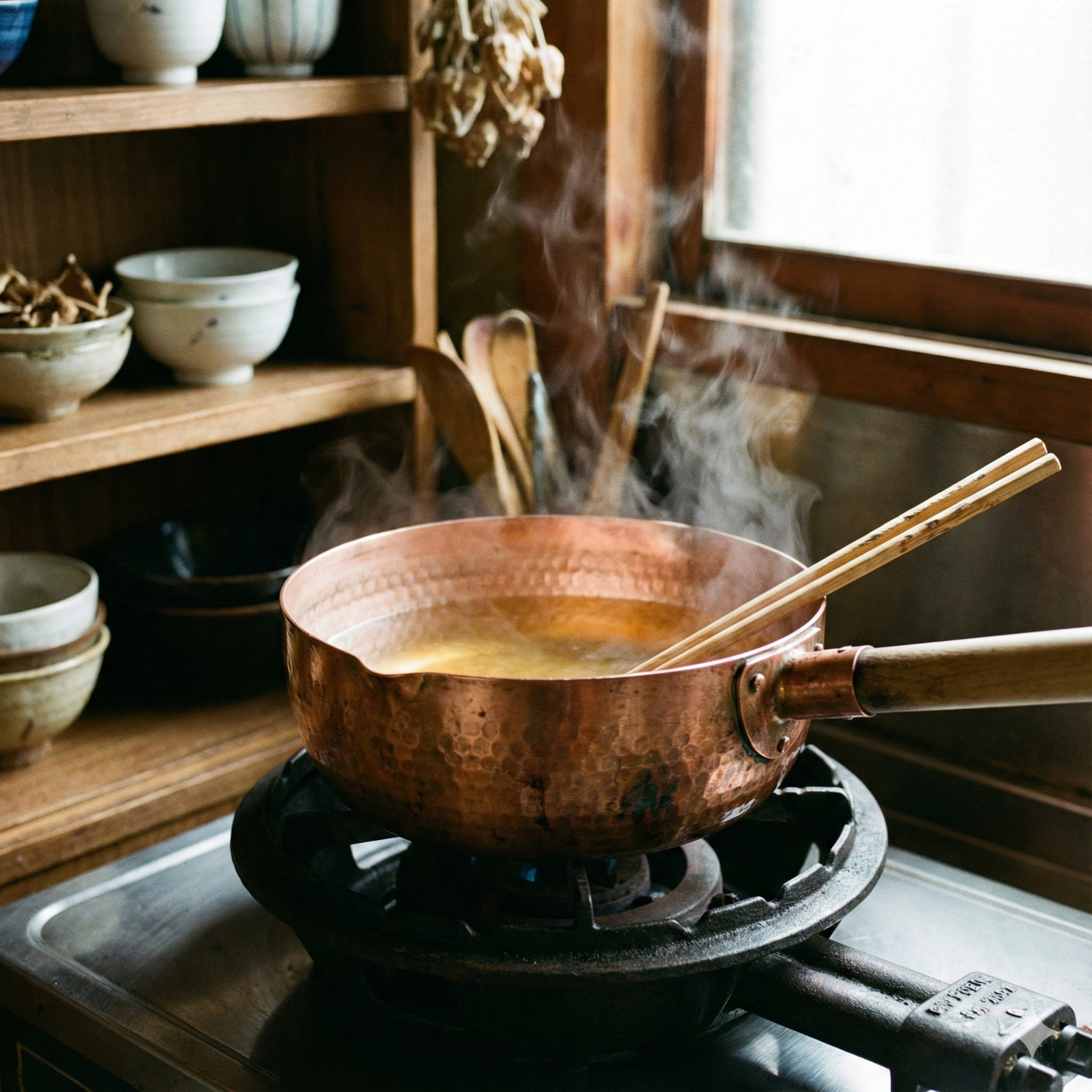 雪平鍋で出汁を取っている様子