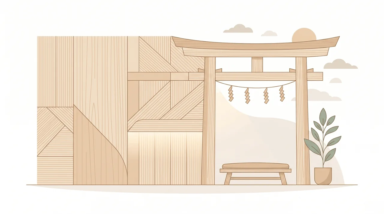 美しい国産ヒノキ無垢材を使用したスタイリッシュな神棚のイメージイラスト