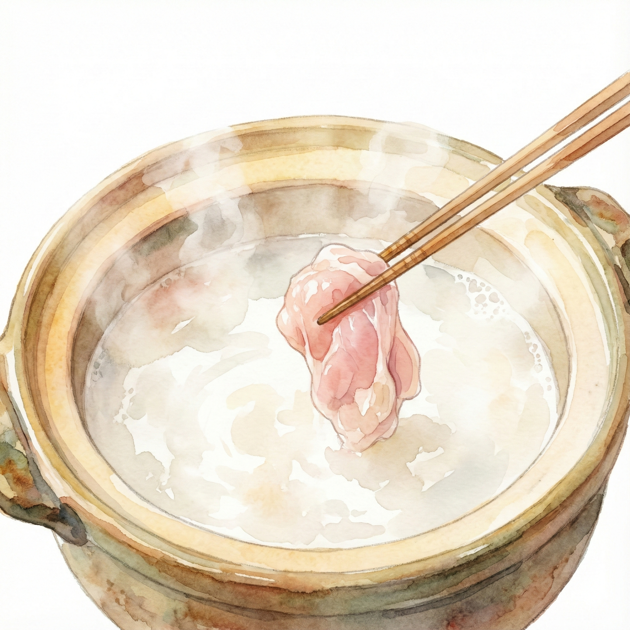 肉を鍋に入れる様子