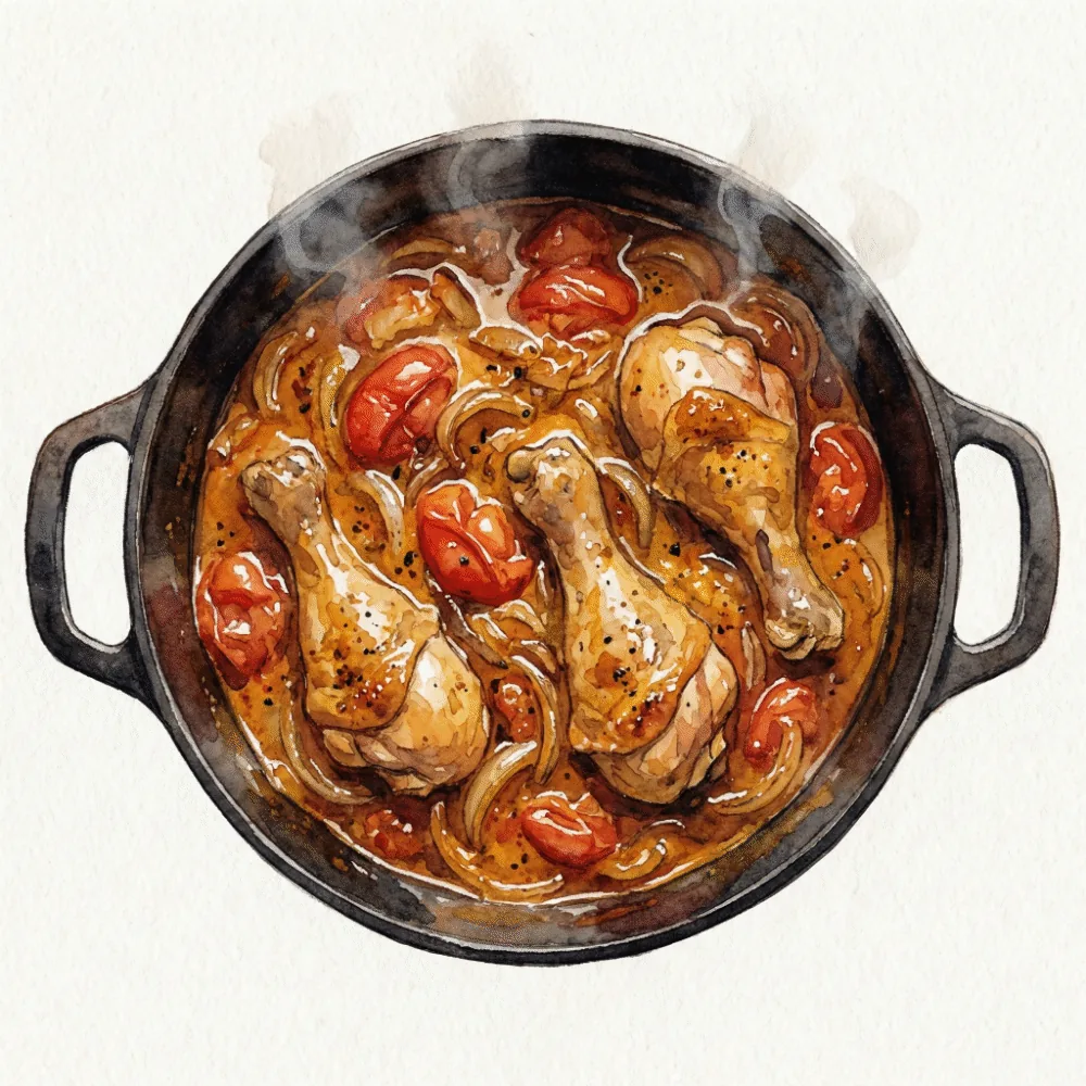 南部鉄器いっぱいに作られた無水カレー。野菜が溶けて濃厚なスープになっている様子