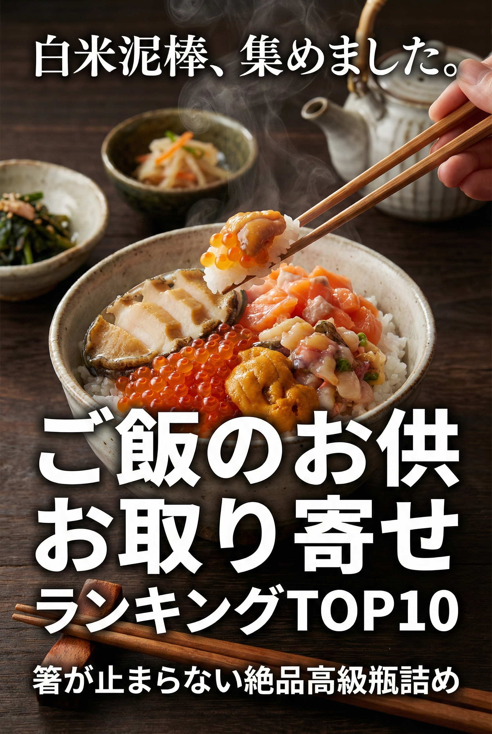 土鍋ご飯と色々なご飯のお供が並ぶ食卓