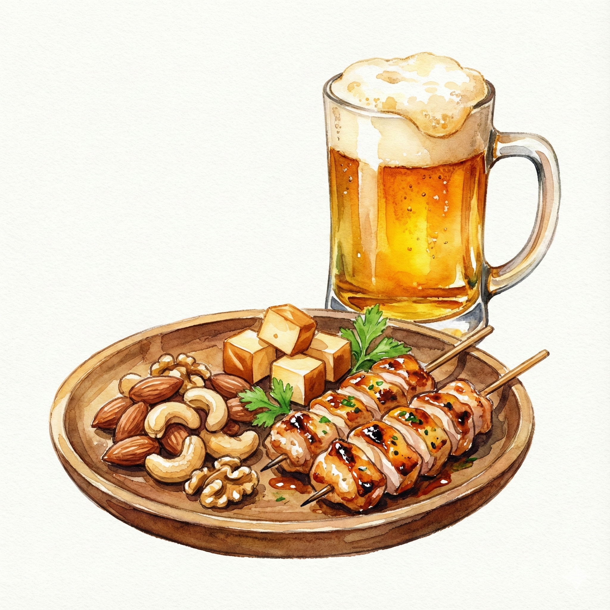 ビールと燻製おつまみのイラスト