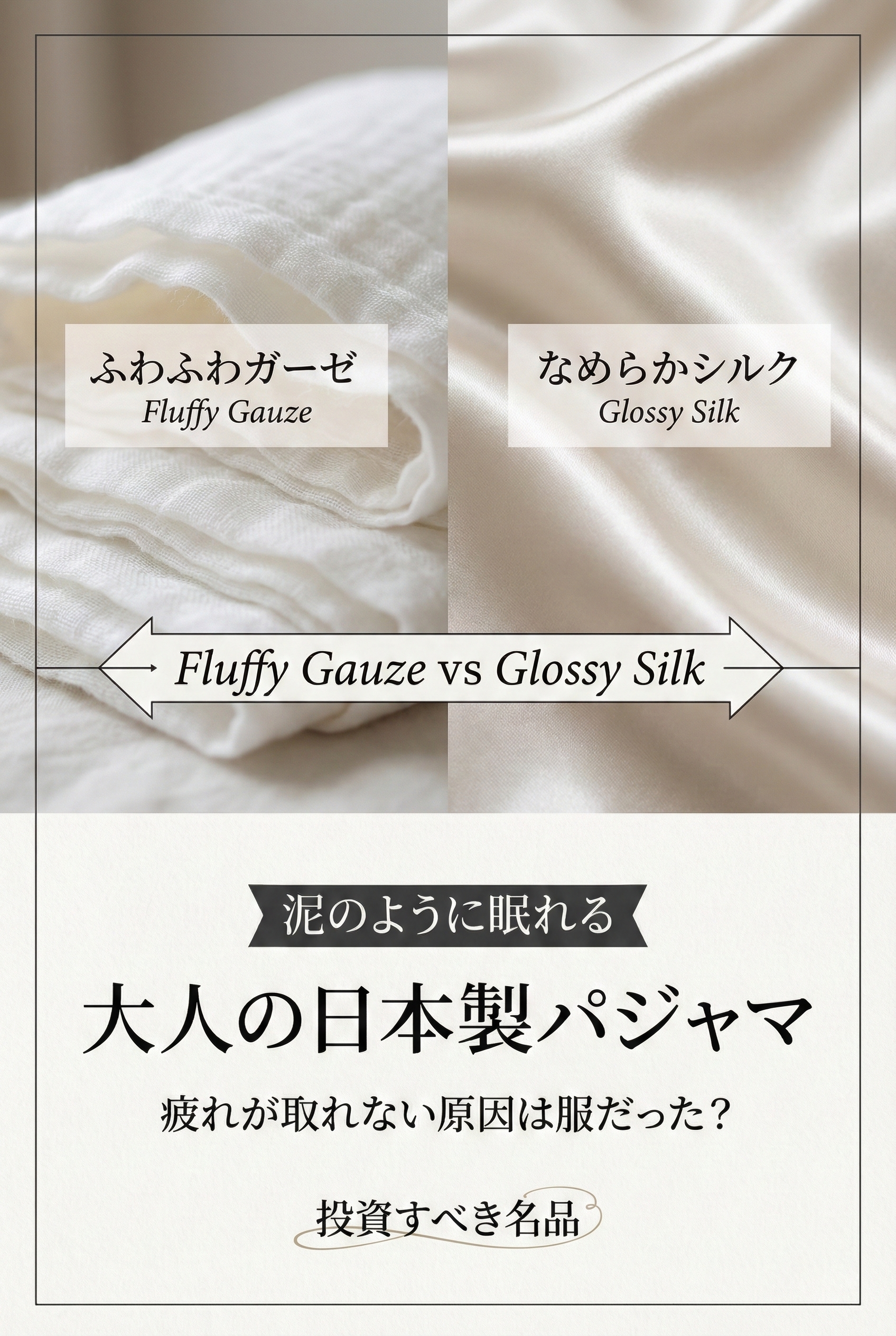 上質なコットンのパジャマを着て、深くリラックスして眠るイメージ