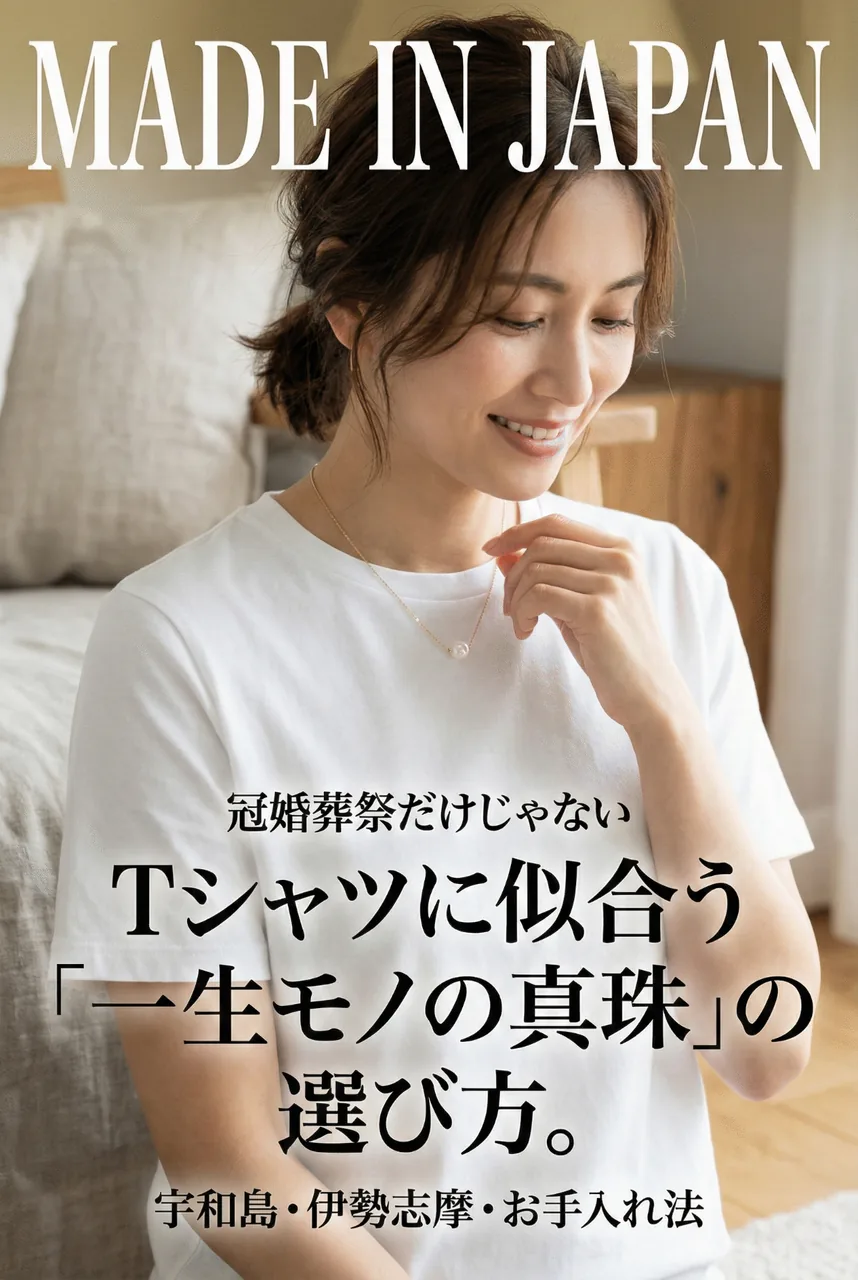 ジュエリーボックスに大切にしまわれたアコヤ真珠のネックレスとピアス。柔らかい光を反射している様子