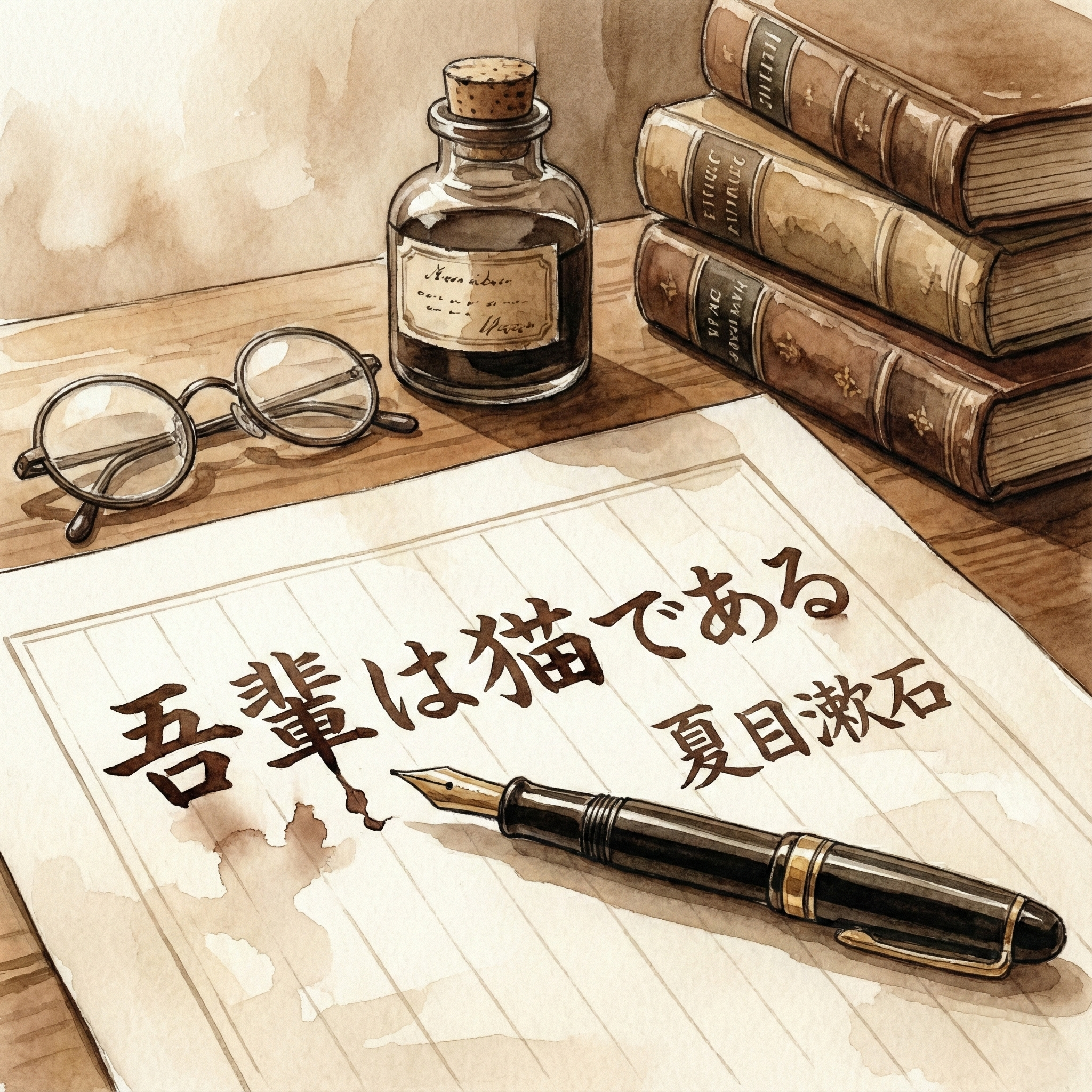 クラシックな万年筆と原稿用紙、文豪の雰囲気を感じさせるイメージ