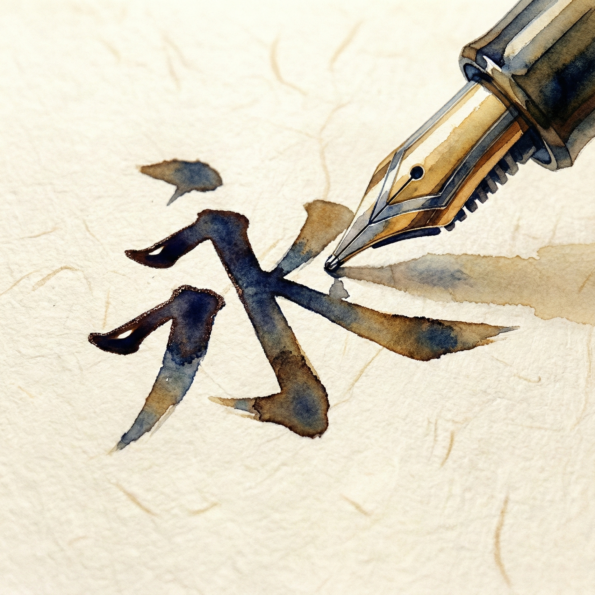 万年筆で書かれた美しい「永」の字。トメ・ハネ・ハライが強調されている