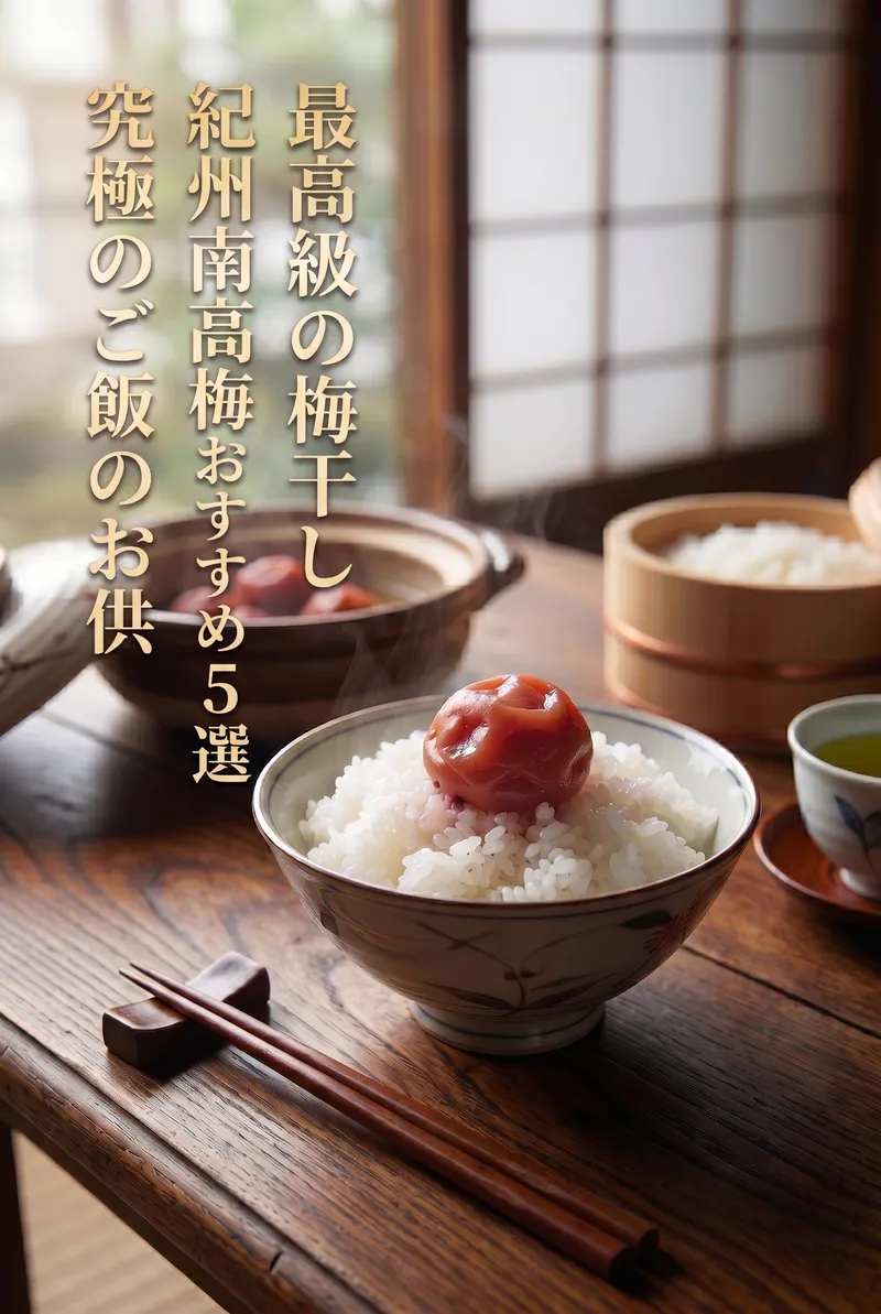 梅干しとご飯と木樽の縦長インフォグラフィックイラスト