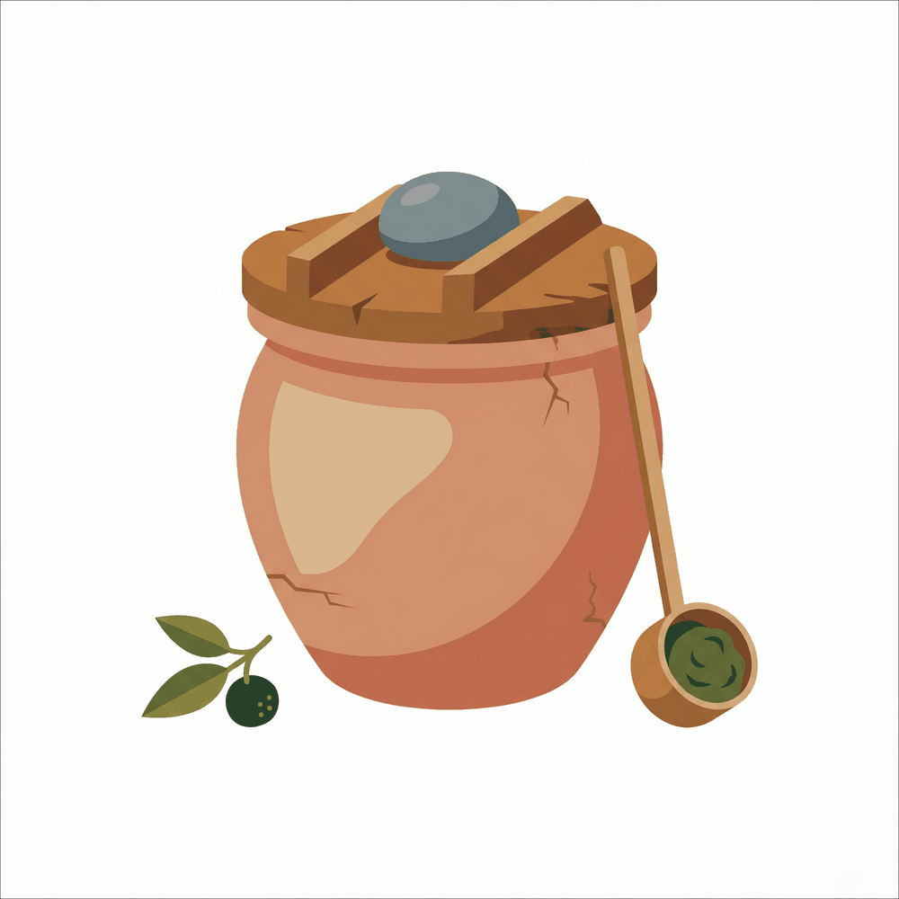柚子胡椒を発酵・熟成させるための伝統的な日本の木樽のイラスト