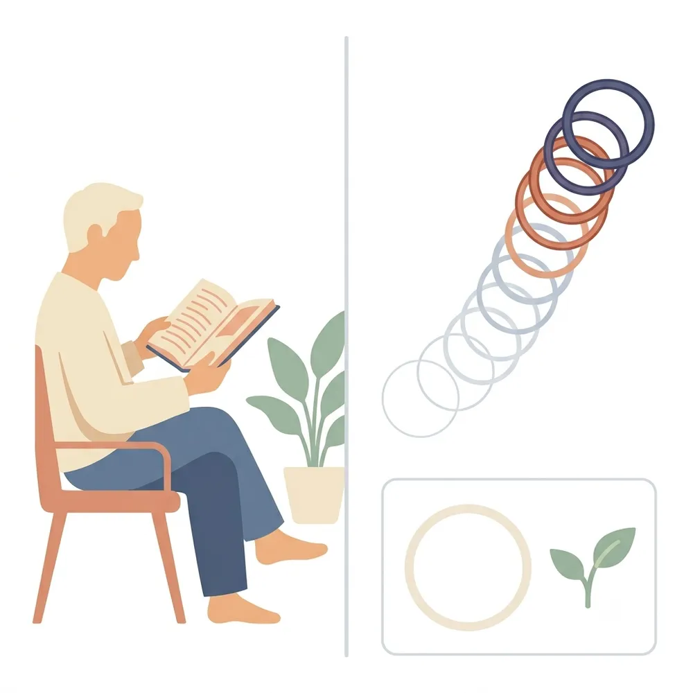 年齢に応じた老眼鏡の度数の目安と、弱めの度数から選ぶことを示したイラスト