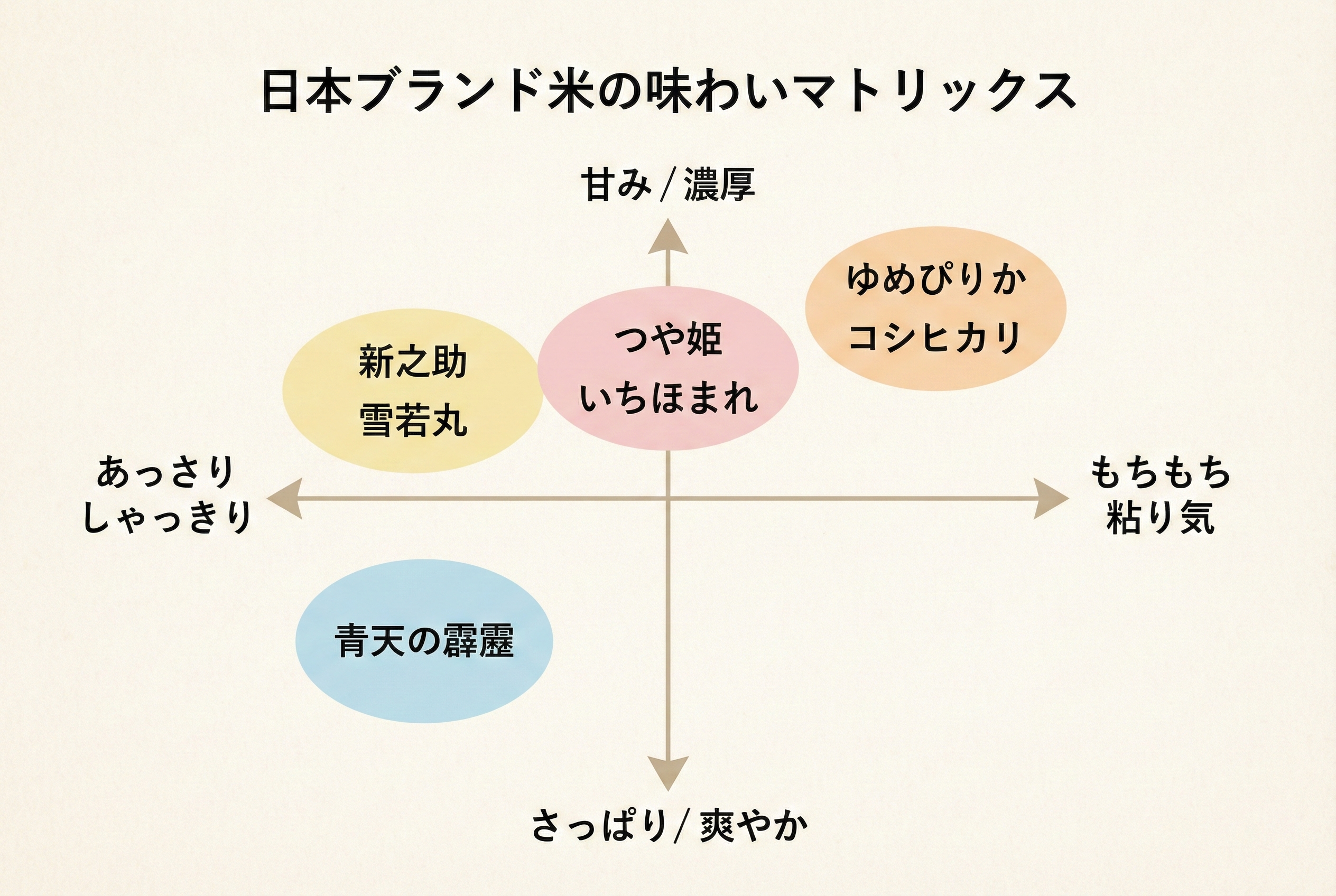 ブランド米の食感・味わい分布図（マトリクス）
