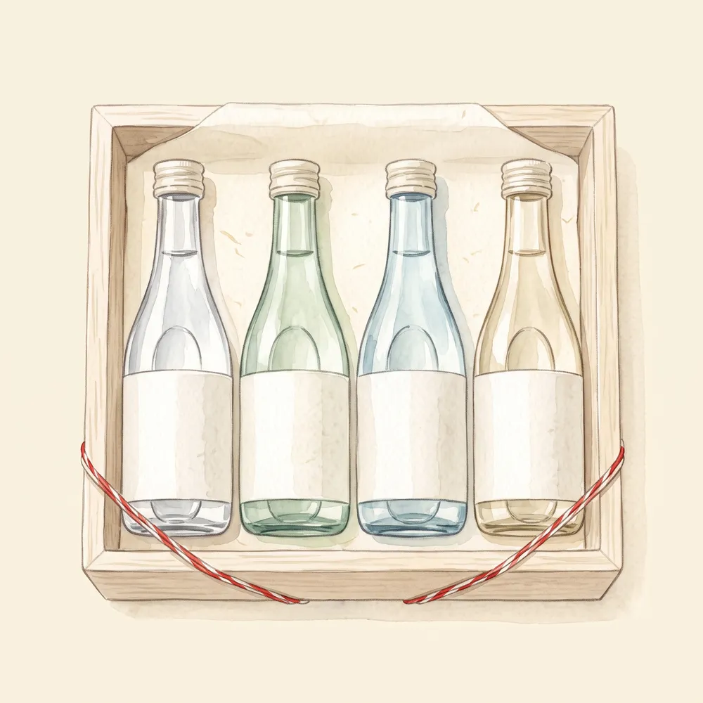 300mlの日本酒の小瓶が桐箱に並んだ贈答用のセット
