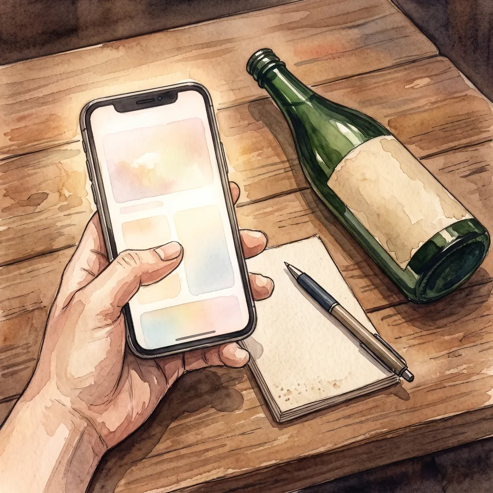 スマートフォンで県名から地酒を探している様子