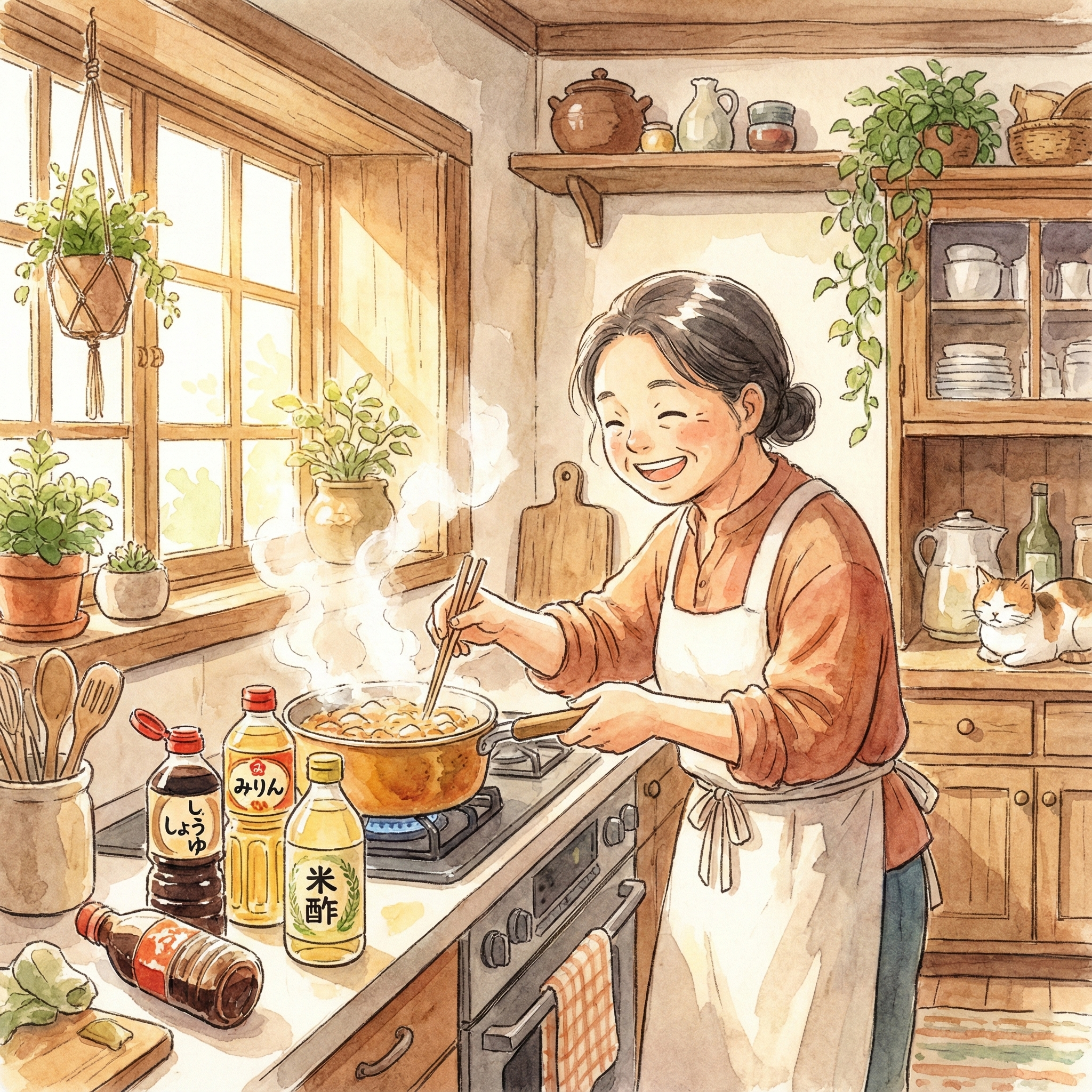 毎日の料理で調味料を使っているイメージイラスト