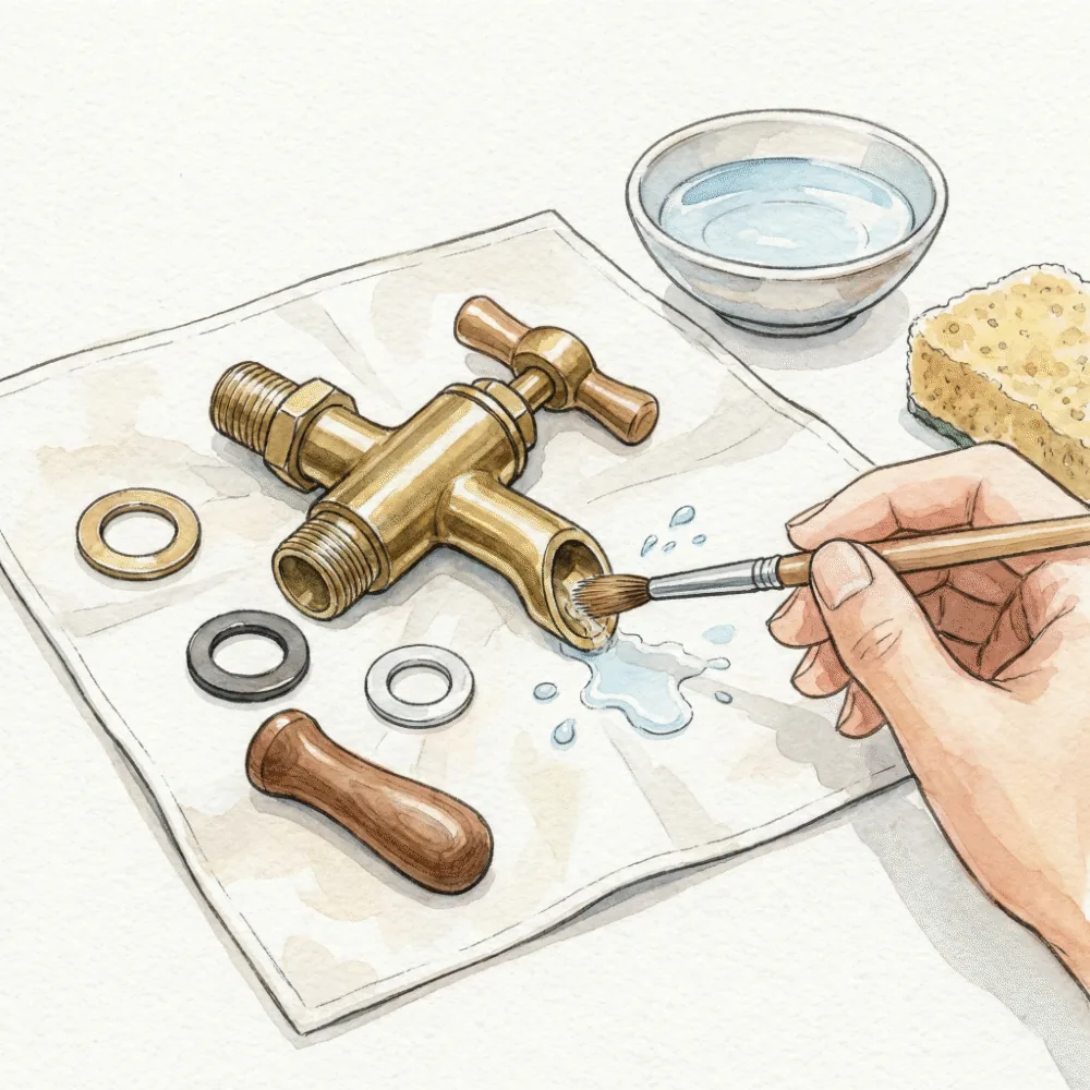 焼酎サーバーのコック部分を取り外して、ブラシで丁寧に洗浄しているメンテナンスのイラスト