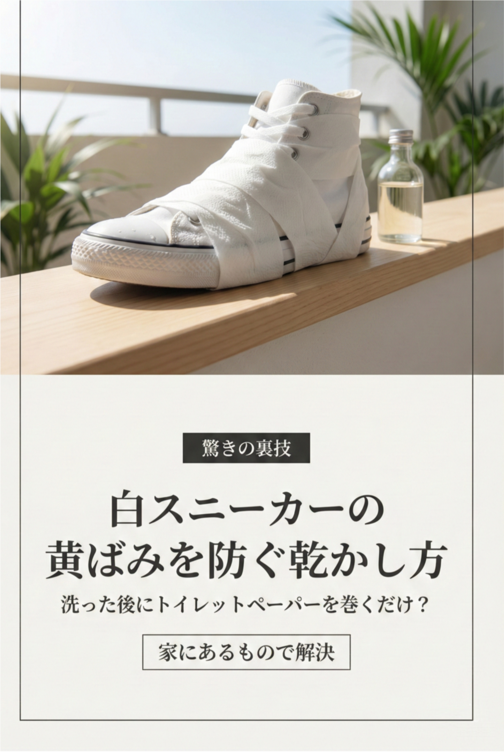 真っ白に洗い上がったスニーカーとお手入れ道具のイメージ
