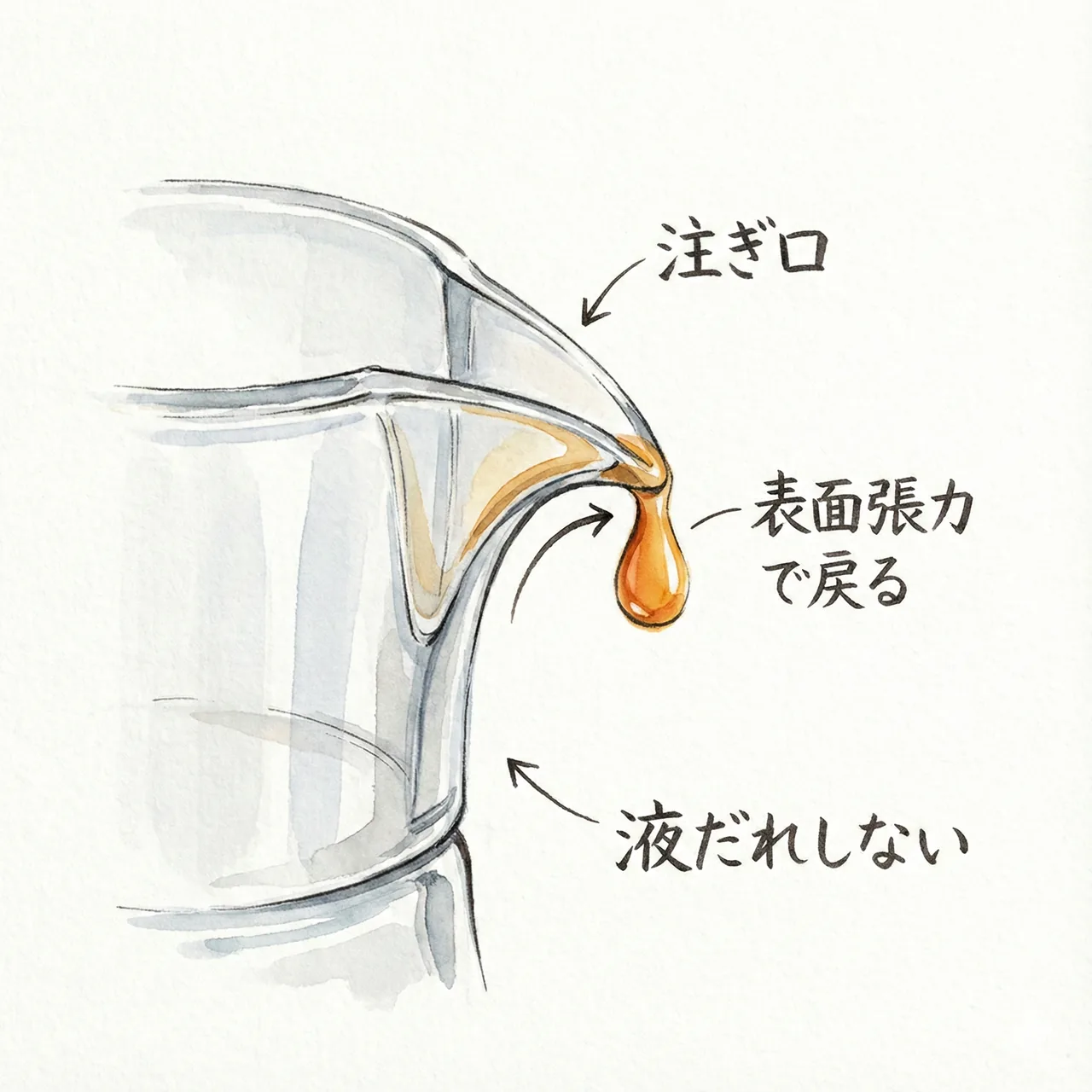 液だれしない注ぎ口の仕組みイラスト