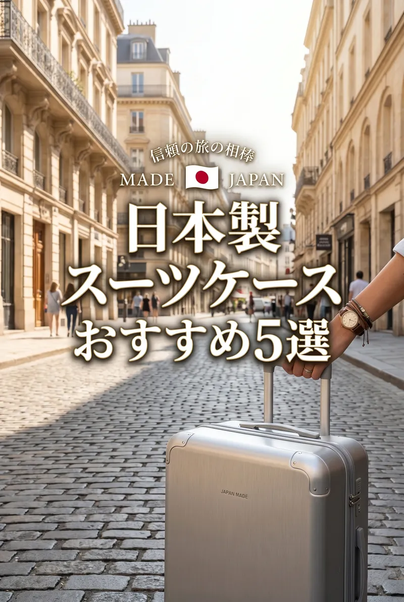 プロテカのスーツケースと共に、明るい日差しが差し込む空港のロビーで出発を待つ様子を描いたまとめイメージ