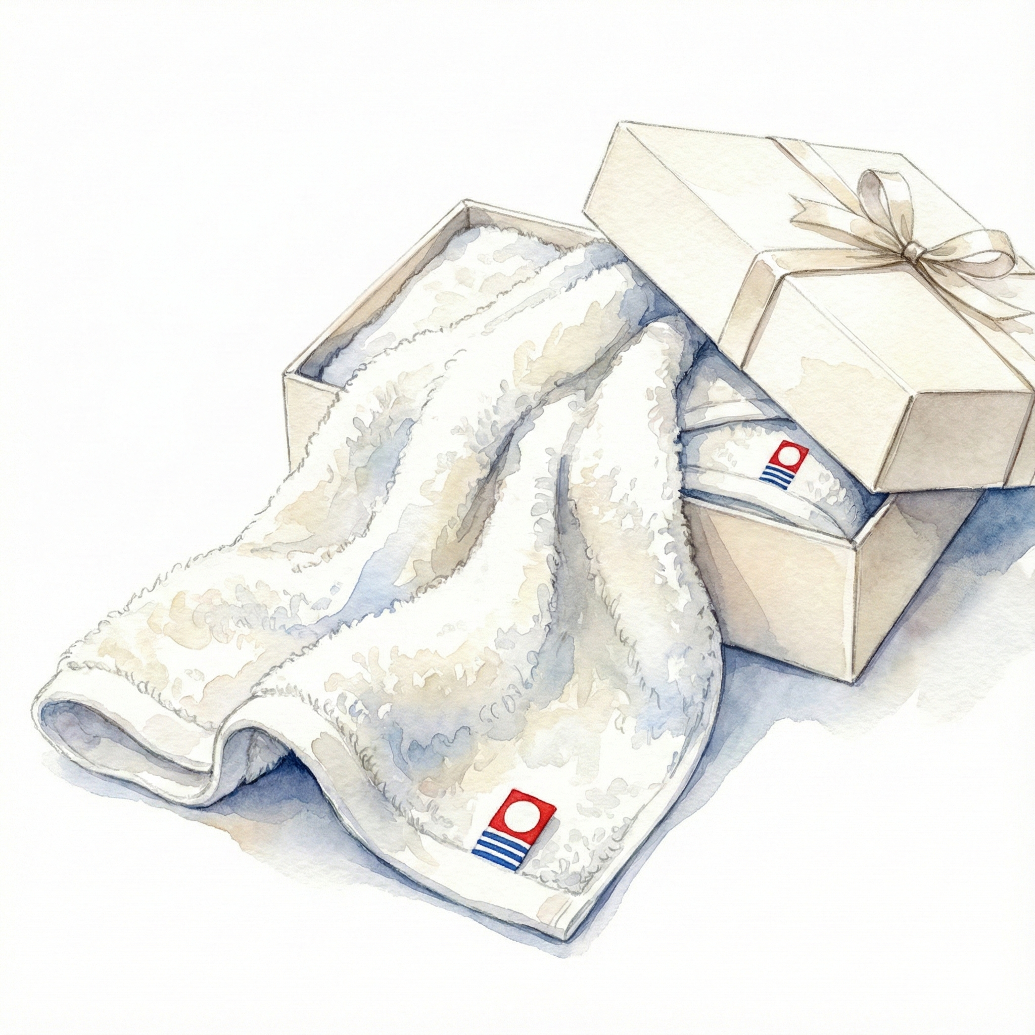 今治タオルのロゴとふんわりしたタオルのイラスト