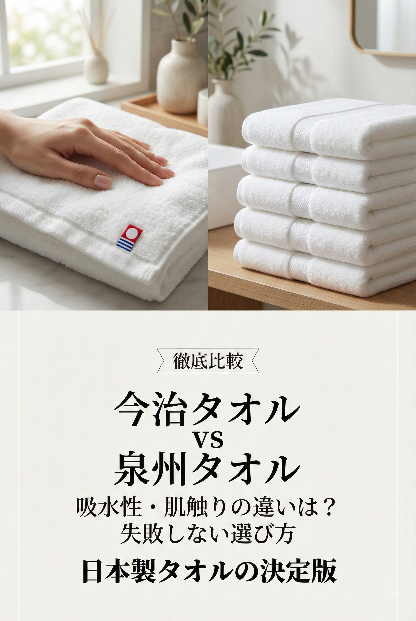 綺麗に畳まれた今治タオルと泉州タオルの比較イメージ