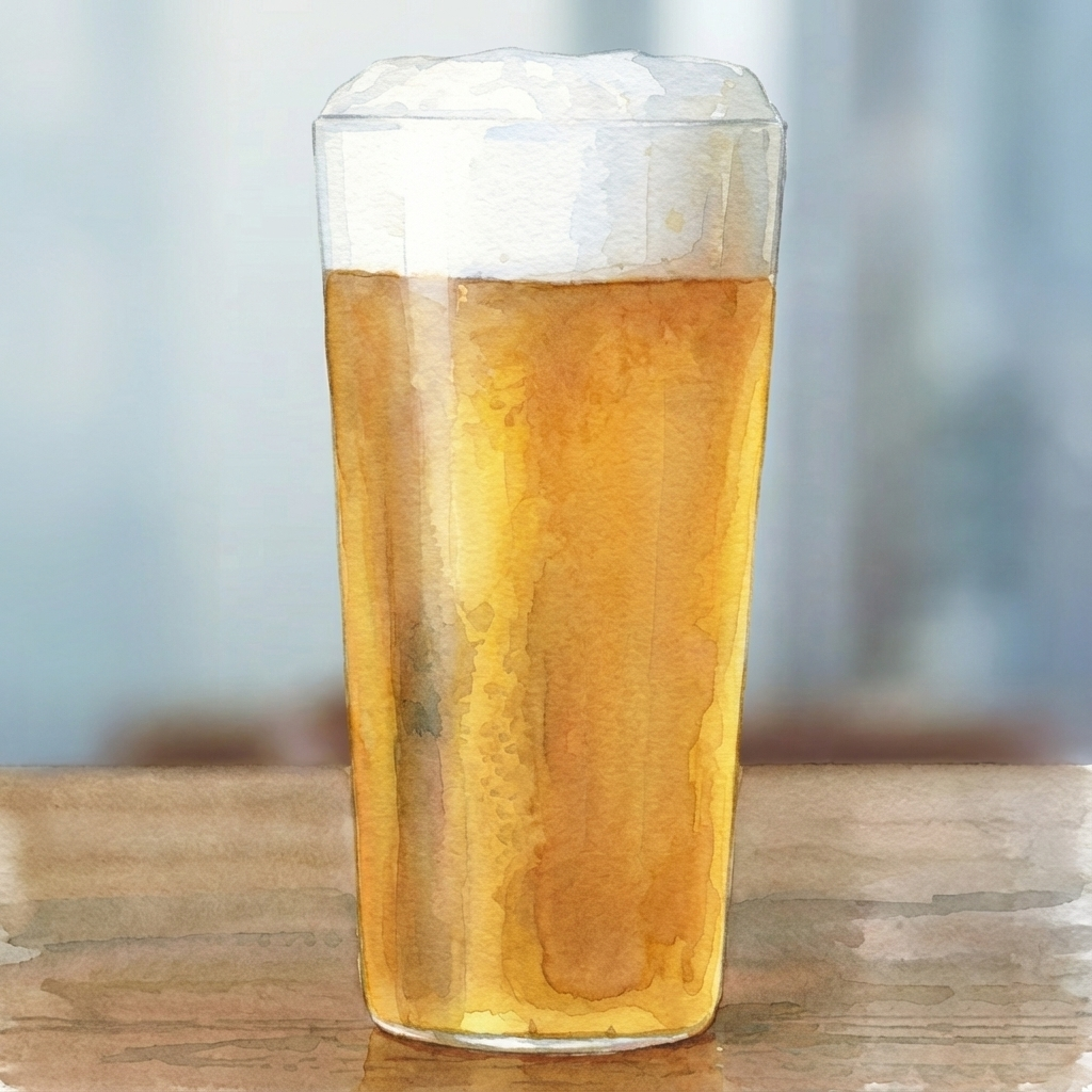 底まで均一に薄いグラスの断面図とビールのイラスト