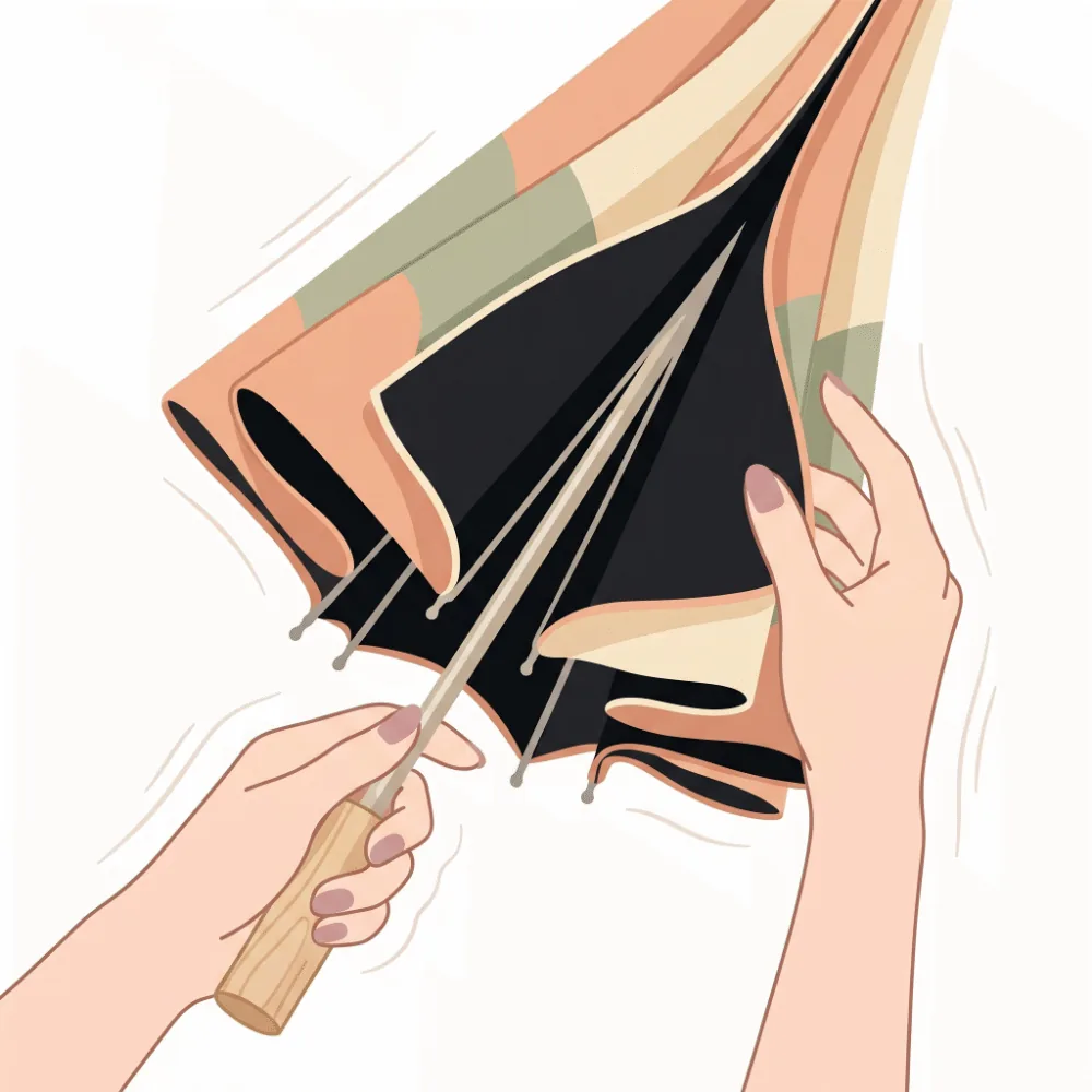 完全遮光日傘を優しくふんわりと巻いて収納している様子を示すイラスト