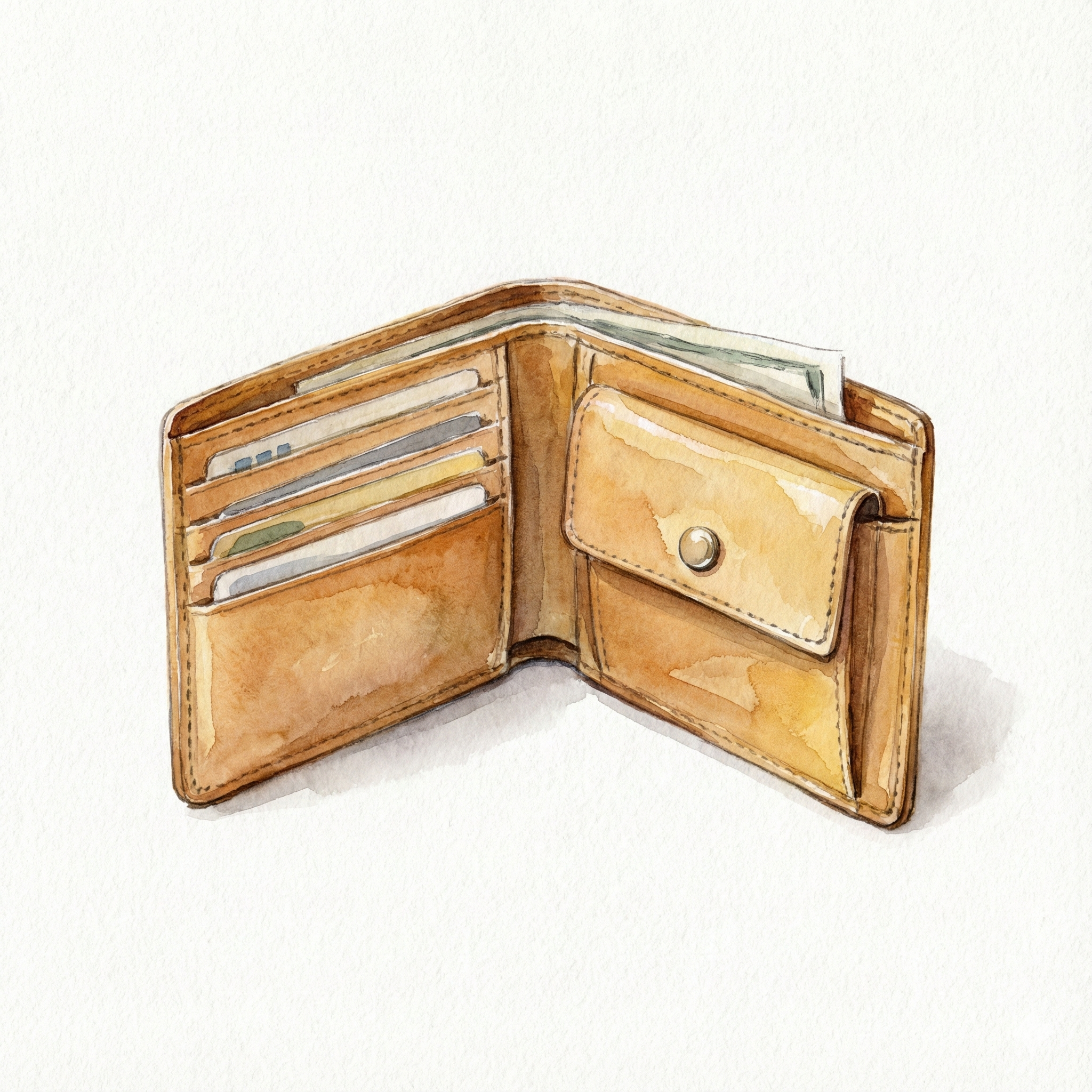 スタンダードな二つ折りの本革財布のイラスト