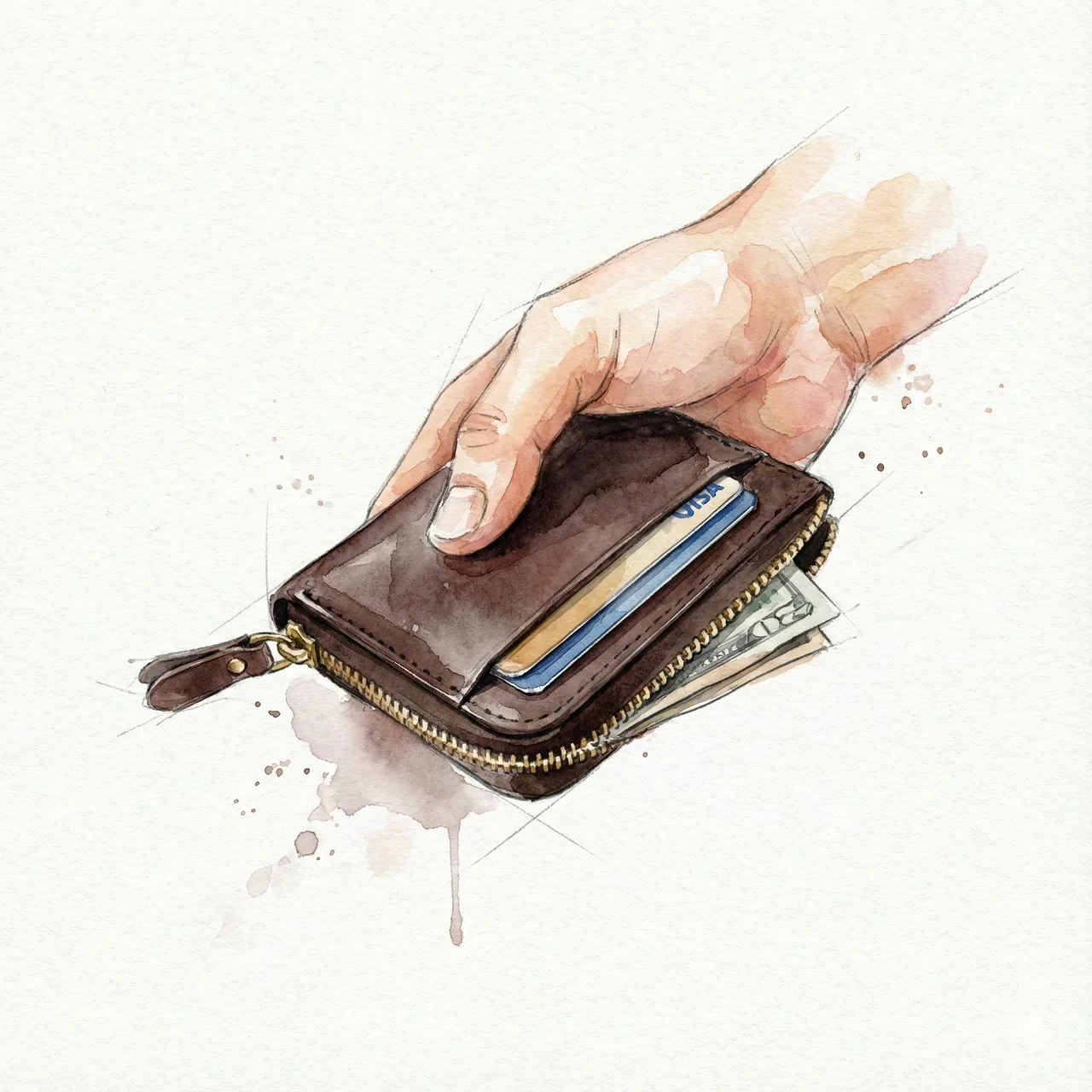 コンパクトなL字ファスナーのミニ革財布のイラスト