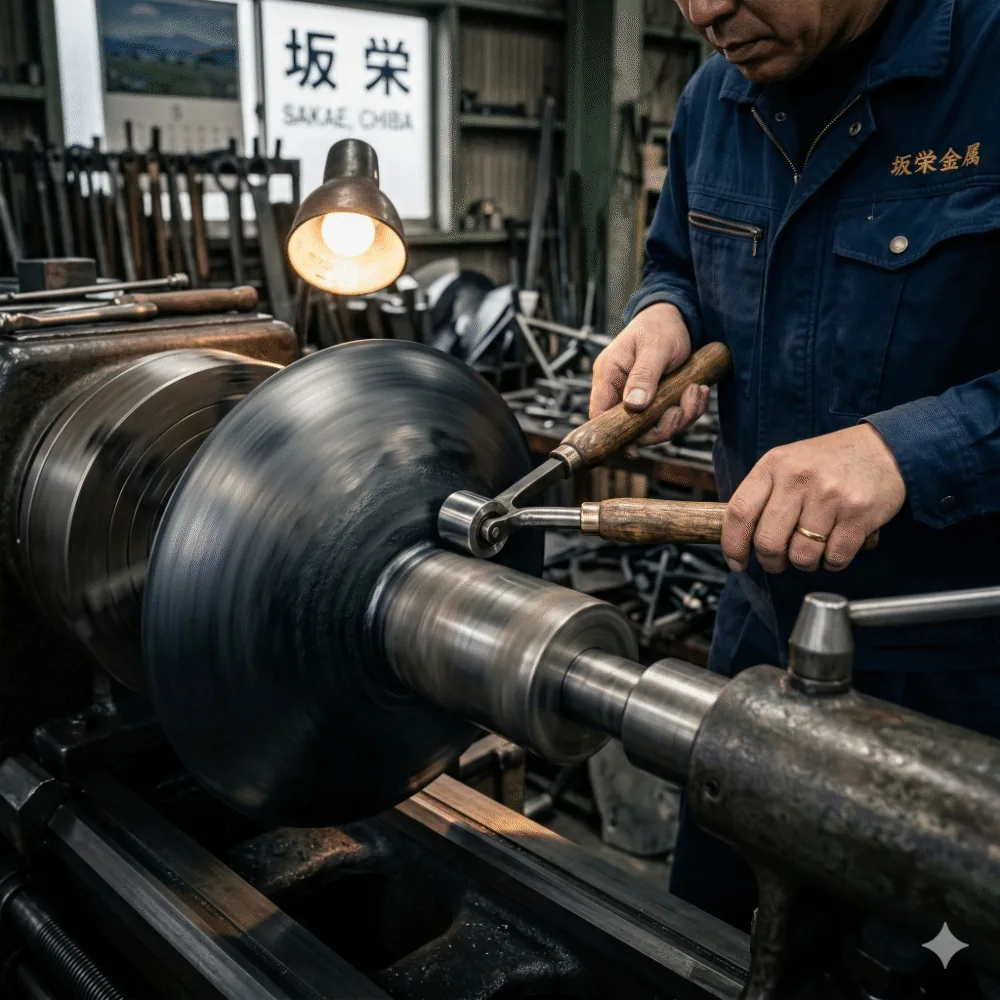 📸 【工場取材画像】赤く熱された鉄を加工する様子や、火花が散る工場で真剣な眼差しで作業する職人のアップ写真